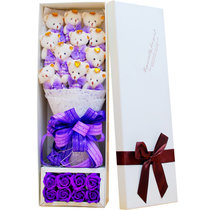 创意泰迪熊公仔娃娃小熊卡通花束礼盒 生日礼物创意女生毕业礼物(紫色 11支+玫瑰)