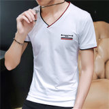 左岸男装 夏季新款男装V领短袖T恤韩版修身青少年纯棉半袖打底衫潮(白色 M)