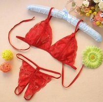 SUNTEK女士内裤性惑蕾丝可插入大码丁字勒血滴子漏调诱惑情免穿脱新款毛(均码[保密发货] 红色文胸+开档内裤)