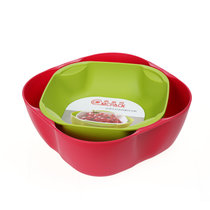 西派珂双层创意水果盘零食糖果干果盒欧式时尚水果盆套装组合果盆(红绿套装)