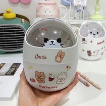 ins简约桌面带盖子垃圾桶学生宿舍小型可爱小熊收纳盒少女心笔筒(布偶小猫 （送随机贴纸）)