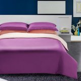 大话色彩 纯色双拼天丝四件套 1.8床双人素色床单式床上用品(魅紫玉 1.8m床)