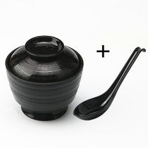 日式味增汤碗日本汤盅带盖碗小汤碗商用汤汁碗调料汁碗饺子蘸汁碗(螺纹龟甲碗+黑色汤勺 套餐)