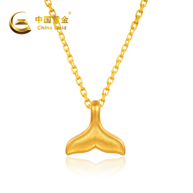 【中国黄金纯金k金饰品图片】足金鱼尾吊坠(送s925银链)图片大全,高清