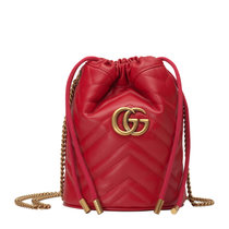 Gucci 女士红色GG Marmont 系列迷你水桶包 其他 国美甄选