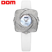多姆（DOM）手表 女表 时尚休闲潮流皮带防水石英表女士手表(白色表带银壳)