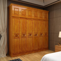 卧室实木衣柜 整体大衣橱 现代中式四五六门橡胶木衣柜1606#(柚木色 加顶衣柜)