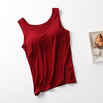 莫代尔吊带背心女带胸垫 免穿文胸罩杯一体式bra大码内衣外穿夏季(酒红色【背心款】 XL)
