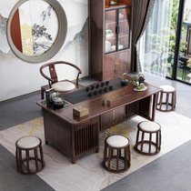 新中式泡茶桌椅组合阳台茶桌茶具套装一体茶台实木禅意功夫茶几(1.6M一桌一围椅四圆凳 默认版本)