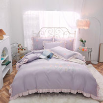 四件套春季被套床上床单被罩纯棉全棉床裙款公主风用品裸睡小清新(冰紫色)