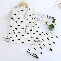 SUNTEK莫代尔月子服夏季薄款孕妇睡衣产妇哺乳衣夏天透气7月份6家居服(翻领白蝴蝶结莫代尔)