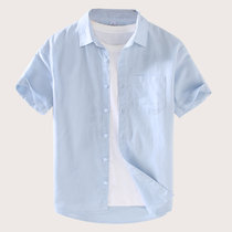 “CaldiceKris （中国CK）夏季新款男士休闲薄款方领衬衫CK-F917“(蓝色 M)