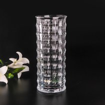 加厚水晶玻璃花瓶摆件透明水培富贵竹百合欧式客厅 创意插花百合(30cm方格花瓶)
