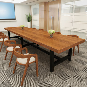 办公室洽谈桌椅组合实木会议桌简约现代长条桌会客接待职员工作台
