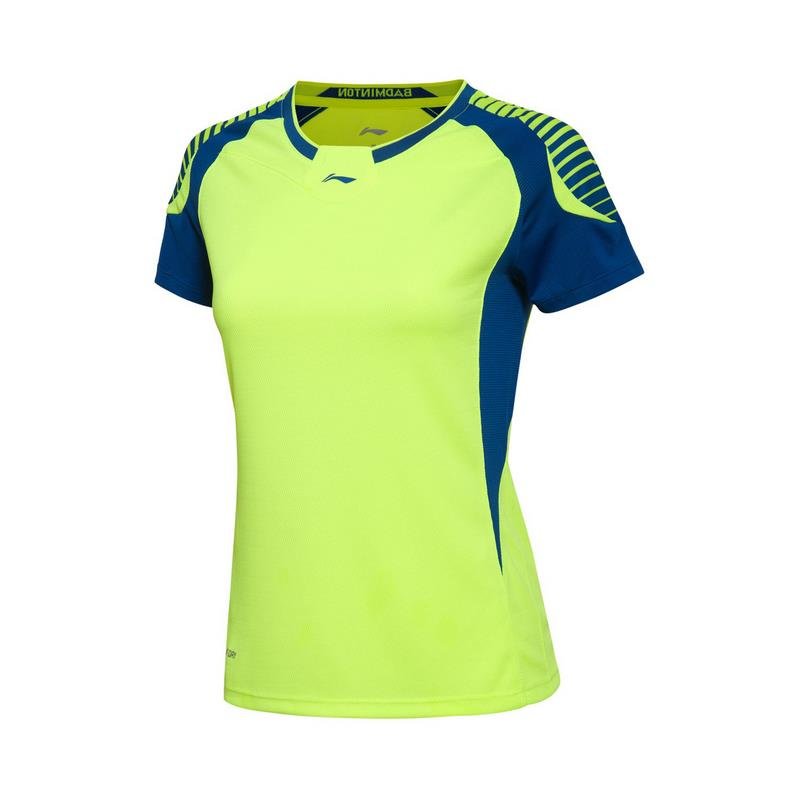 运动t恤李宁短袖女羽毛球服圆领条纹速干透气运动t恤比赛上衣团购夏装