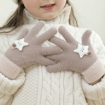 儿童手套秋冬保暖婴幼儿全指半指貂毛绒男女孩韩版可爱高颜值手套(卡其色-星星【全指款】 默认)