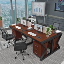 职员办公桌4人位员工电脑桌简约现代2/4/6工作位屏风卡座裸桌(黑框+柚木色桌面 4人位)