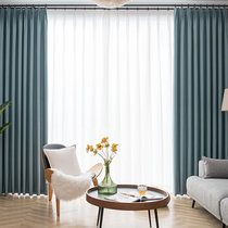 出口日式遮光窗帘新款纯色环保现代简约书房客厅卧室防水防油防污(蓝绿色)