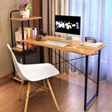 哈骆顿  长126cm简约电脑桌台式桌家用现代书桌带书架办公桌简约写字台(红叶枫木色)