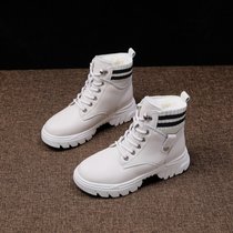 SUNTEK雪地靴女2021年新款冬季加绒加厚防水防滑女鞋马丁短靴靴子棉鞋子(40 米白色（保暖大棉）)