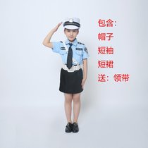 儿童小公安警察演出服套装男女童警官六一交警军装服少儿黑猫警长(160cm)(女帽子+短袖+短裤 )