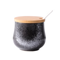 创意日式油盐罐调味罐佐料调料盒 陶瓷辣椒盅调味瓶单个家用厨房(墨雪 调味罐单个（7.8*8cm） 默认版本)