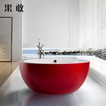 果敢卫浴亚克力浴缸独立式无缝一体压克力1.3米1.5米031浴盆浴池(红+白独立缸1.5米)