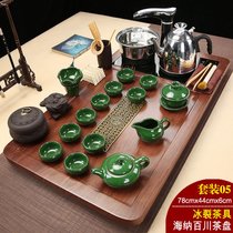 整套茶具套装实木茶盘全自动一体大号泡茶台家用功夫紫砂客厅特价(35件 05花梨色海纳百川（78）+冰裂 （黑自动）)