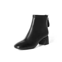 森达2021冬季新款商场同款简约气质通勤粗跟女短靴4ME01DD1(黑色 39)