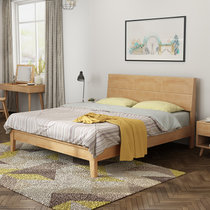 恒兴达 北欧全实木床1.8米卧室橡胶木家具储物床1.5米双人床(1.8*2米原木色 单床)