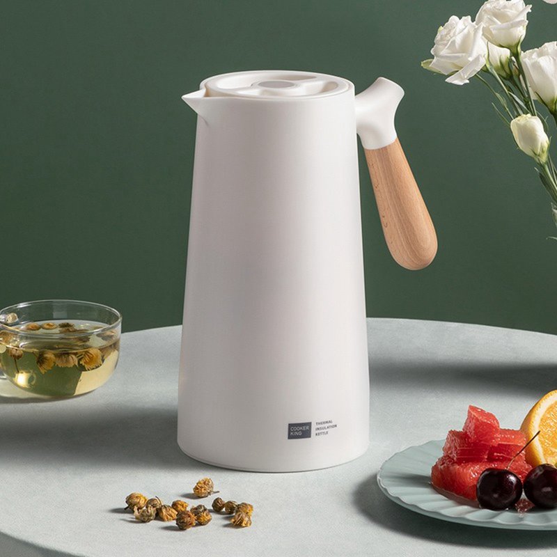 炊大皇家用按压式热水壶1l瓷白色保温壶