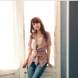 莎莱茜韩版新款休闲大翻领绑带小外套配腰带XY06003(粉红色)