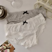 SUNTEK内裤少女裆夏季薄款低腰女生可爱日系纯欲纯色女士三角裤(均码 （95-115斤左右） 浅灰+白色 【冰丝2条装】)