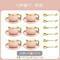 Bincoo简约北欧式陶瓷咖啡杯具套装家用小奢华咖啡杯碟勺下午茶具(粉色（6杯+6碟+6勺） 默认版本)