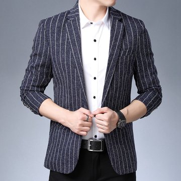 jls男士西服商务休闲时尚条纹西装便服正装单西外套男m码藏青宽松舒适