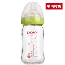 贝亲(Pigeon)宽口径玻璃奶瓶自然实感防胀气160ml配SS奶嘴（绿色旋盖）AA72(颜色)
