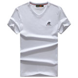 7701夏装新款战地吉普AFSJEEP纯棉弹力短袖T恤衫 V领男半袖polo衫(白色 L)