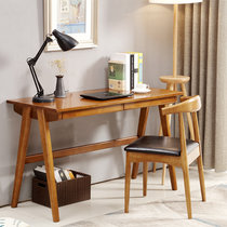 夏树 现代北欧实木办公桌家用电脑桌1米/1.2米 HY001(（海外版）胡桃色 1米单桌+牛角椅)