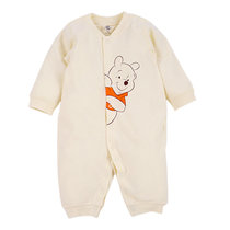 迪士尼宝宝哈衣婴儿衣服连体衣长袖卡通前开闭裆哈衣(米黄色 80cm(12-18个月))