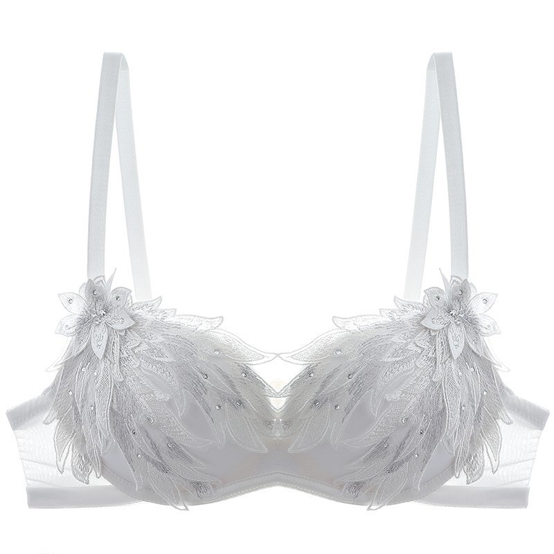 刺绣内衣一套装女小胸聚拢白色胸罩无钢圈上托防下垂文胸白色3475a