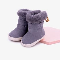 冬宝宝加绒地板鞋袜可爱婴儿鞋超软羊羔绒加绒地板中筒不掉袜套(灰色 兔毛超厚加绒 【M】1-2岁（脚12-14CM）)