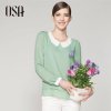 OSA 2013春装新款女装OL雪纺娃娃领撞色长袖衬衫(果绿色 S)