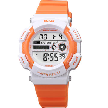 ots正品多功能学生电子手表50米防水游泳表夜光计时跑步运动表白橙色
