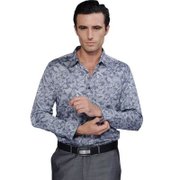 DANUO狄亚诺 商务休闲男士印花长袖修身纯棉衬衫(蓝色-30 185)