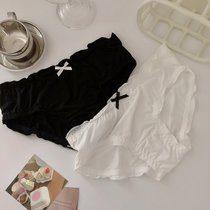 SUNTEK内裤少女裆夏季薄款低腰女生可爱日系纯欲纯色女士三角裤(均码 （95-115斤左右） 黑色+白色 【冰丝2条装】)