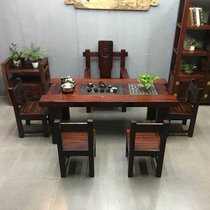 老船木茶桌椅组合具实木泡茶桌茶艺桌功夫小茶几茶台用办公室(老船木 1.8米桌+4靠背椅+雕龙主椅)