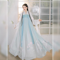 韶华倾 墨子研原创汉服女齐胸齐腰襦裙重工刺绣6米摆春夏非古装(浅蓝色  上衣+齐胸襦裙  3米 XL)