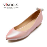 羽陌伦诗 春季甜美纯色浅口平底低跟尖头对珠女士单鞋 R033(粉色 36)