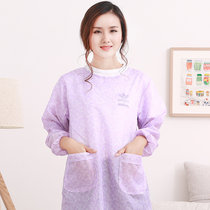 VTyee时尚新款韩版家务厨房长袖围裙罩衣 防水防油耐脏涤塔夫罩衣(紫色)
