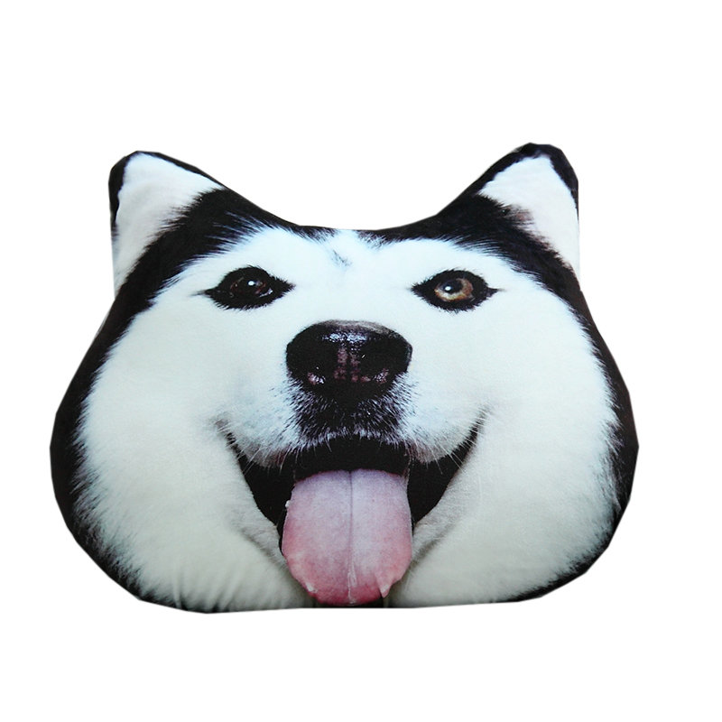 【毛绒/布艺哈士奇吐舌款40*50cm图片】萨摩耶哈士奇3d狗头抱枕 汪星